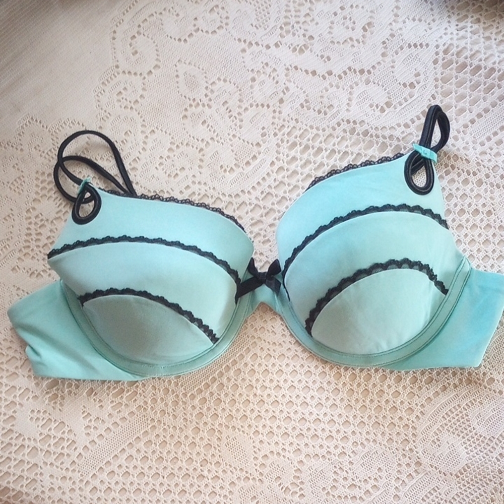 Light Aqua Padded Bra with Black Trim - Women Intimates